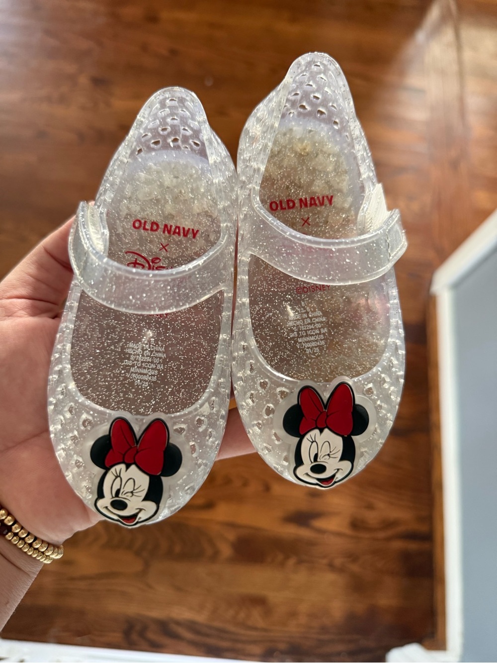 Old Navy Clear Glitter Minnie Mouse Jelly Sandals with Red Bow